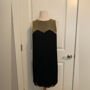 Topshop Gold and Black Fringe Zip-up Dress in 6